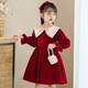 G.duck Girls Velvet Dress 2026 Spring and Autumn New Children's Birthday Princess Dress Baby Girl Clothes High-End Dress Dress Red Velvet Dress + Pearl Headband 120 cm