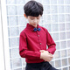 Children's clothing children's pure cotton long-sleeved white shirt black shirt boys long-sleeved dress autumn and winter plus velvet medium and large children's boys casual red shirt slim bow tie shirt red 140