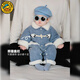 G.duck baby outdoor clothing, winter thickened baby boy clothes, winter quilted jumpsuit, newborn baby outdoor crawling clothing, quilted and velvet, blue 80cm 80