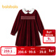 Balabala children's clothing children's dress girls spring velvet princess dress embroidered sweet doll collar fashionable red tone 00466 110