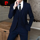 Pierre Cardin Men's Suit Korean Style Business Professional Formal Groomsman Slim Graduation Dress Wedding Suit Three-piece Men's Two-Button Black Suit + Vest + Pants + Shirt L