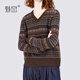 Charming 100% sheep wool loose retro knitted sweater for women 2025 winter V-neck pullover Fair Isle sweater, color L