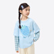Xiaoyinman children's clothing girls' pure cotton long-sleeved T-shirt with fruit print 26 spring medium and large children's round neck casual top light blue 140
