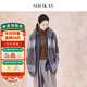 SHOKAY star's same style Dong Life Live Room light luxury mohair yak velvet retro cardigan belt sweater brown L