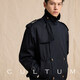 CULTUM【挡风防泼水】CULTUM纯棉双排翻领短款战壕风衣外套男学院风夹克 藏蓝 S