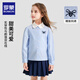 Luo Meng girls long-sleeved shirt primary and secondary school students spring and summer blue striped embroidered top college style shirt blue regular single shirt 130