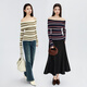 VIEA.ING shopping mall same style contrast striped sweater women's 2026 spring new one-shoulder pullover top apricot S
