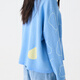 Siqin Siqin 2026 Spring New Lake Blue Cotton and Linen Jacquard Sweater Round Neck Loose Sweater Temperament Women BFCB00948 Lake Blue M
