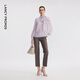 Langzi half-high collar elegant ribbon chiffon shirt temperament simple commuter style top for women 2026 spring new pink purple S