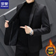 Romon 2025 Autumn and Winter Men's Casual Suit Male Korean Slim Business Casual Small Suit British Style Top Jacket 10131/717 Black Cotton Thickened Double Button 2XL
