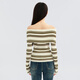 VIEA.ING shopping mall same style contrast striped sweater women's 2026 spring new one-shoulder pullover top apricot S