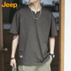 JEEP Jeep short-sleeved T-shirt men's summer retro bamboo trendy brand Henry collar bottoming shirt men's dark gray 4XL
