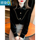Xia Dian Suding Queen (SE.PSTP) high-end gold velvet doll collar plus velvet shirt for women autumn and winter 2025 new style temperament inner top bottoming shirt black M 95-105Jin Jin is equal to 0.5 kg