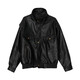 Retro autumn and winter new leather jacket men's PU leather coach bomber jacket American casual loose motorcycle suit 3344 black regular M