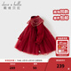 DAVE&BELLA children's dress winter new Chinese style girls mesh skirt baby velvet skirt little princess dress dark red ready stock 120 cm (recommended height 110-120cm)