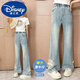
Disney girls autumn pants new style fashionable Chinese style 2024 embroidered jeans medium-large children new Chinese style girl bell-bottom pants light blue [679 Chinese style embroidered bell-bottom pants] 160cm