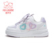 Fuluomi girls sneakers spring new sweet and stylish casual shoes for primary school students mesh breathable sneakers white/purple 29