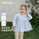 JELLYBABY French puff sleeve mesh embroidered shirt 26 new spring style girls' cardigan shirt comfortable for children blue 100