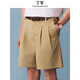 Teenie Weenie Bear Men's Wear Simple Solid Color Turn-Up Casual Straight Cut Shorts 2026 Summer Beige M