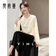 Fanximan new Chinese style chiffon shirt women's new cut flower round neck long-sleeved shirt top apricot M