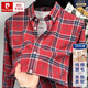 Pierre Cardin 100% cotton plaid long-sleeved shirt men's spring brushed shirt men's fashion casual no-iron inch shirt blue 100% cotton L