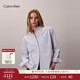 Calvin KleinJeans26 new spring and summer women's casual simple ck embroidered cotton poplin loose striped long-sleeved shirt 3T4-blue background with white stripes S