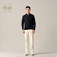 Ordos 1980 machine washable new wool cashmere half-zip men's commuter sweater 26 early spring dark blue L 175/96A