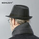 Top hat for middle-aged and elderly men, high-end autumn and winter woolen British retro men's top hat, wide-brimmed gentleman's hat, one-size-fits-all design, black, woolen with velvet, three-piece set, one-size-fits-all (around 58 head circumference), generally suitable