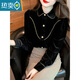 Xia Dian Suding Queen (SE.PSTP) high-end gold velvet doll collar plus velvet shirt for women autumn and winter 2025 new style temperament inner top bottoming shirt black M 95-105Jin Jin is equal to 0.5 kg