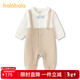 BALABALA Shopping mall same style BALABALA children's clothing baby jumpsuit 2026 new spring baby crawler suit fake two pieces white coffee color 00315 66cm