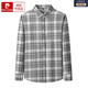 Pierre Cardin 100% cotton plaid long-sleeved shirt men's spring brushed shirt men's fashion casual no-iron inch shirt blue 100% cotton L