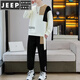 JEEP SPIRIT suit men's spring and autumn casual sports wear set with contrasting color splicing loose long-sleeved thick cotton T with T4 black sweatshirt suit M (about 90-110Jin Jin equals 0.5 kg can be worn)
