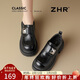 ZHR is high-heeled loafers for women, college-style thick-soled single shoes, new Velcro slip-on leather shoes KN286 black 37