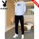 Playboy long-sleeved T-shirt business sports suit spring and autumn new men's middle-aged and elderly dad's loose large size sweatshirt two-piece set D04 black M
