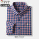 Woodpecker 100 Cotton Woodpecker Men's Long Sleeve Shirt Spring and Autumn Thin Plaid Loose No-Iron Thin Shirt Men's C Amber Red Plaid 100% Cotton S Recommended 90-120Jin Jin equals 0.5 kg