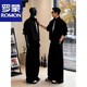 ROMON black fake two-piece V-neck sweatshirt for men, cool and handsome to wear, a complete set of Korean old-money style wide-leg sweatpants, black pants M (suitable)-115Jin Jin is equal to 0.5 kg