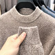 100% wool autumn and winter new men's thickened long-sleeved wool sweater floral yarn clip jacquard casual sweater 3697 light rice XL