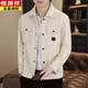Hengyuanxiang Men's Jacket 2026 Spring and Autumn New Workwear Jacket Trendy Casual Lapel Striped Woolen Top 8275 Coffee M 100Jin Jin is equal to about 0.5 kg