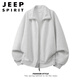 JEEP SPIRIT American solid color heavyweight stand-up collar cardigan 2026 new sweatshirt men's spring loose couple sports coat jacket hemp gray M