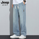 JEEP SPIRIT Jeep Jeans Men's Spring and Summer Loose Straight American Retro Fashion Casual Pants Deep Nostalgia XL