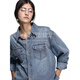 UNVESNO (UN) neutral style natural spray color high quality washed denim linen cotton blend shirt morning mist blue S