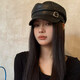 Xiaohongshu Korean style simple retro leather black beret for women summer temperament literary and artistic versatile thin style black M (5658cm)