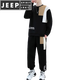 JEEP SPIRIT suit men's spring and autumn casual sports wear set with contrasting color splicing loose long-sleeved thick cotton T with T4 black sweatshirt suit M (about 90-110Jin Jin equals 0.5 kg can be worn)