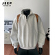 JEEP SPIRIT Sudadera casual americana con media cremallera y cuello alto para hombre, primavera, silueta holgada y pesada, abrigo deportivo juvenil, base gris claro M