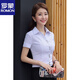 ROMON white shirt women's summer new short-sleeved top professional v-neck large size striped slim half-sleeved stretch shirt overalls purple short-sleeved S recommended 80-89Jin Jin equals 0.5 kg
