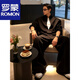 ROMON black fake two-piece V-neck sweatshirt for men, cool and handsome to wear, a complete set of Korean old-money style wide-leg sweatpants, black pants M (suitable)-115Jin Jin is equal to 0.5 kg