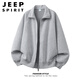 JEEP SPIRIT American solid color heavyweight stand-up collar cardigan 2026 new sweatshirt men's spring loose couple sports coat jacket hemp gray M