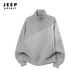 JEEP SPIRIT Sudadera casual americana con media cremallera y cuello alto para hombre, primavera, silueta holgada y pesada, abrigo deportivo juvenil, base gris claro M