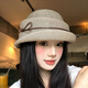 Woodpecker (TUCANO) Elegant Bow Curly Top Hat Women's French Hepburn Style Fisherman Hat Showing Face Small Basin Hat Oatmeal Color Adjustable (56-58cm)