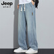 JEEP SPIRIT Jeep Jeans Men's Spring and Summer Loose Straight American Retro Fashion Casual Pants Deep Nostalgia XL